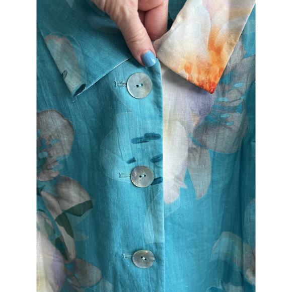 SELECTION ULLA POPKEN Plus 100% Linen Hawaiian Floral Blouse Midi Dress - Picture 3 of 16